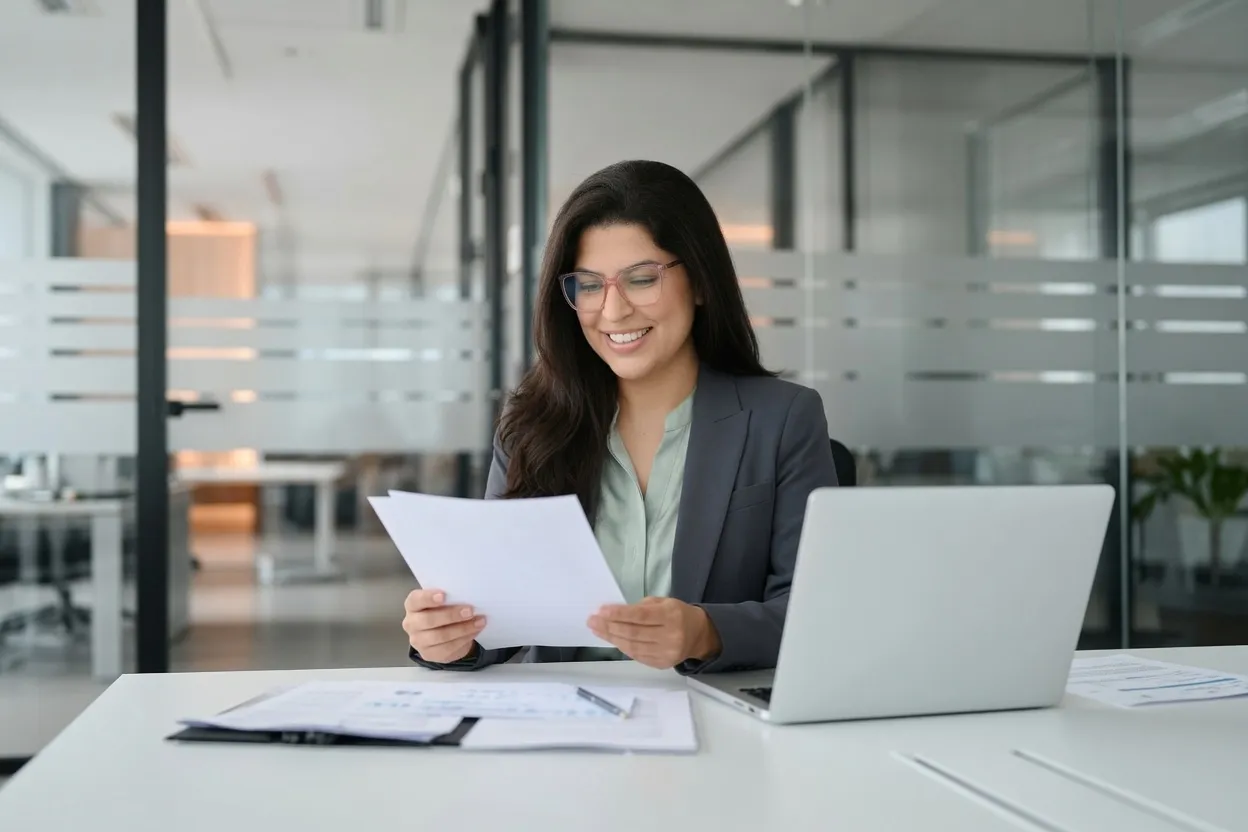 Professional working at a desk with technology